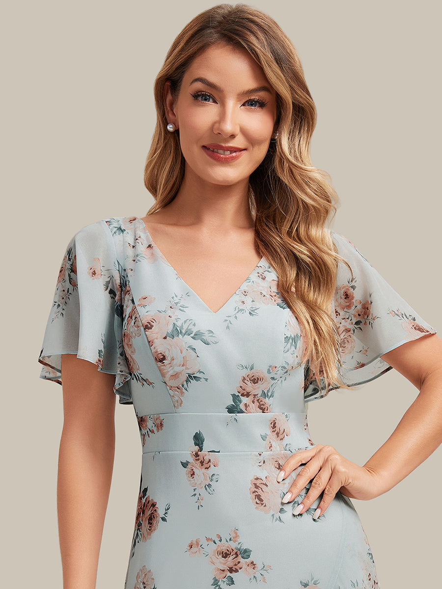 Color=Amber Bloom | B2B-Exclusive Short Sleeve Ruffled Deep V-Neck Asymmetrical High-Low Bridesmaid Dresses-Amber Bloom 3