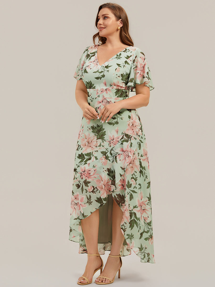 Color=Light Green Floral | B2B-Exclusive Short Sleeve Ruffled Deep V-Neck Asymmetrical High-Low Bridesmaid Dresses-Light Green Floral 19