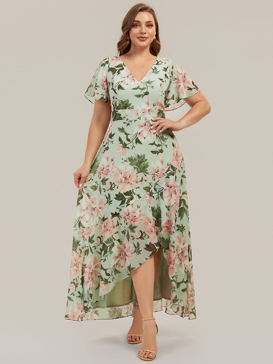 Color=Light Green Floral | B2B-Exclusive Short Sleeve Ruffled Deep V-Neck Asymmetrical High-Low Bridesmaid Dresses-Light Green Floral 20