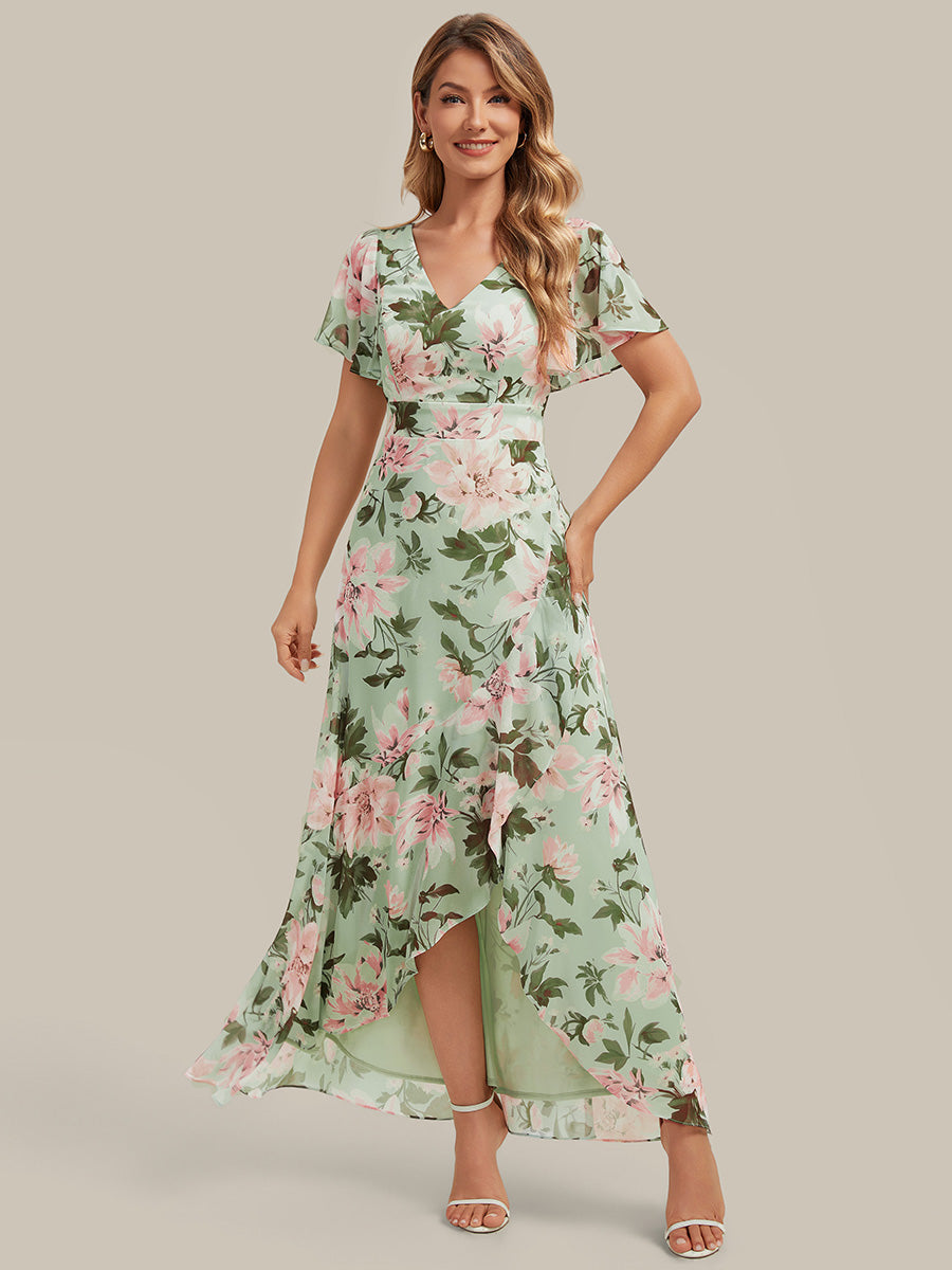 Color=Light Green Floral | B2B-Exclusive Short Sleeve Ruffled Deep V-Neck Asymmetrical High-Low Bridesmaid Dresses-Light Green Floral 11