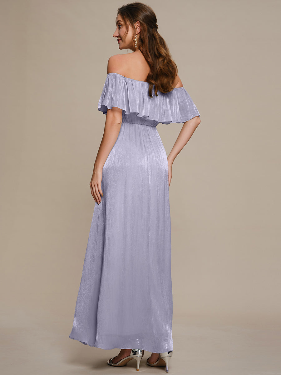 Color=Frosted Lilac | Fast Delivery Short Sleeve Off Shoulder Ruffled A-Line Floor Length Bridesmaid Dresses-Frosted Lilac 2