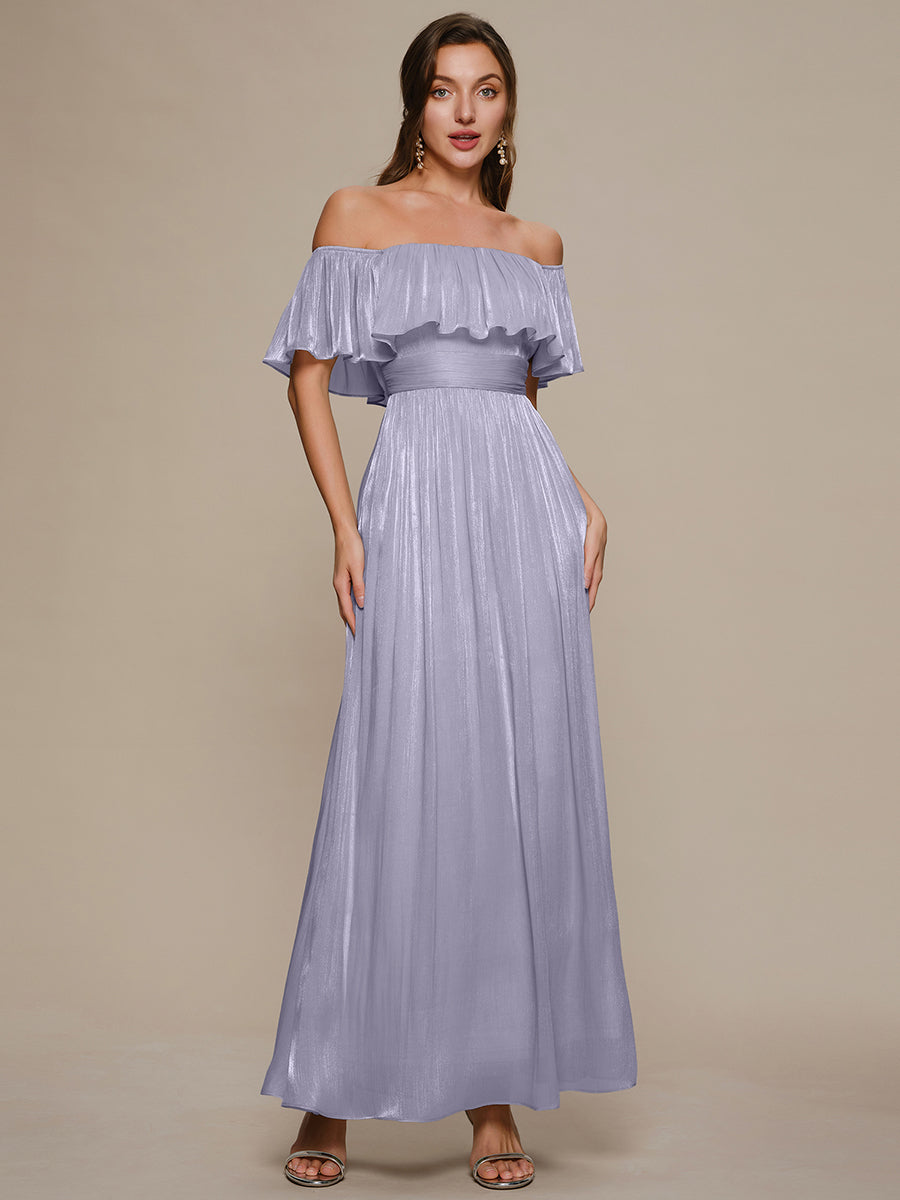 Color=Frosted Lilac | Fast Delivery Short Sleeve Off Shoulder Ruffled A-Line Floor Length Bridesmaid Dresses-Frosted Lilac 4