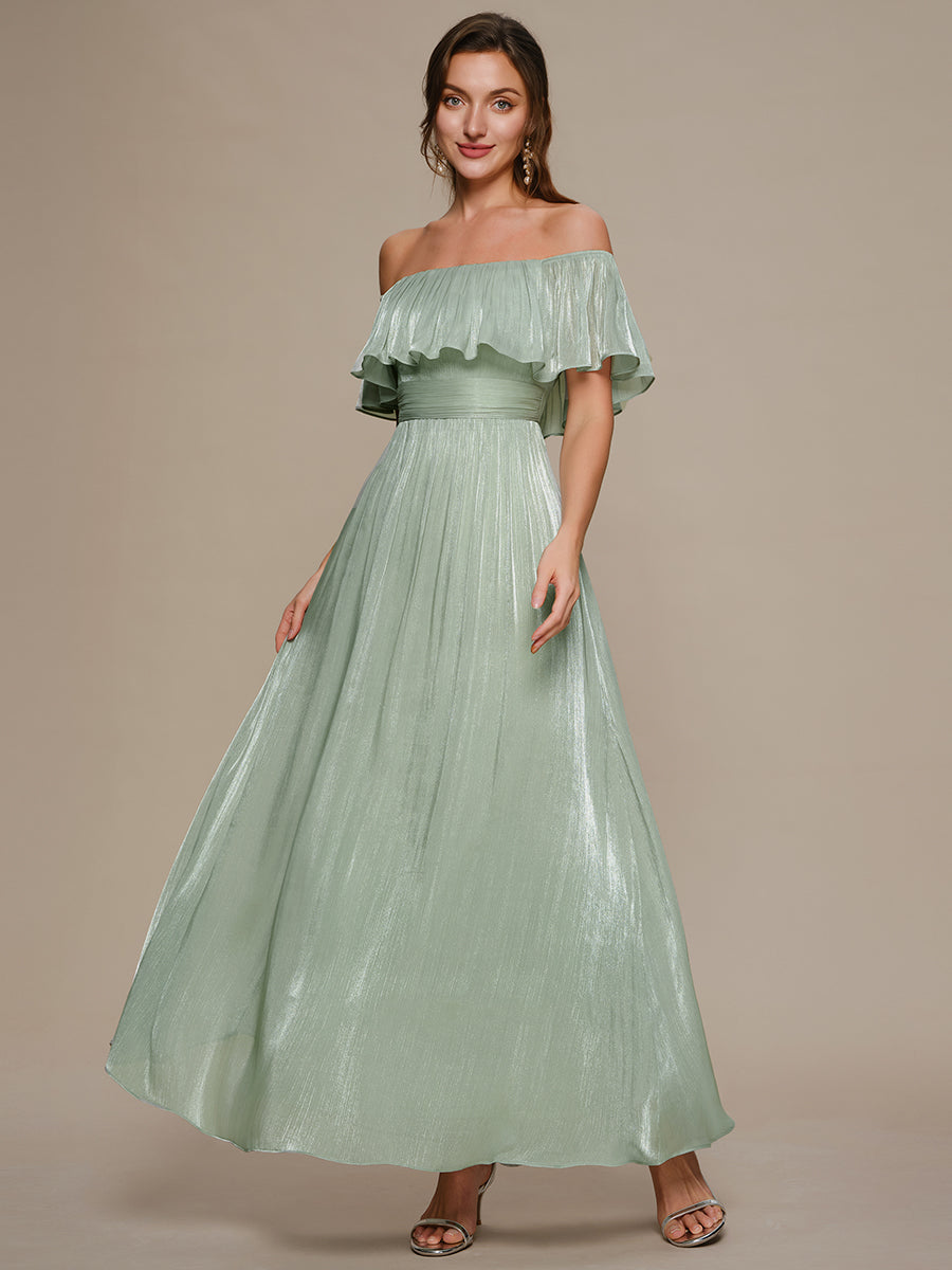 Fast Delivery Off Shoulder Ruffled A-Line Floor Length Bridesmaid Dress