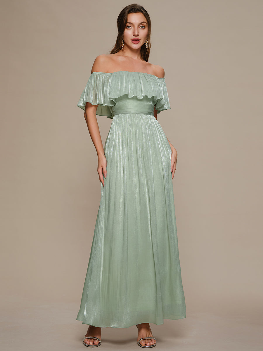 Color=Mint Green | Fast Delivery Short Sleeve Off Shoulder Ruffled A-Line Floor Length Bridesmaid Dresses-Mint Green 5