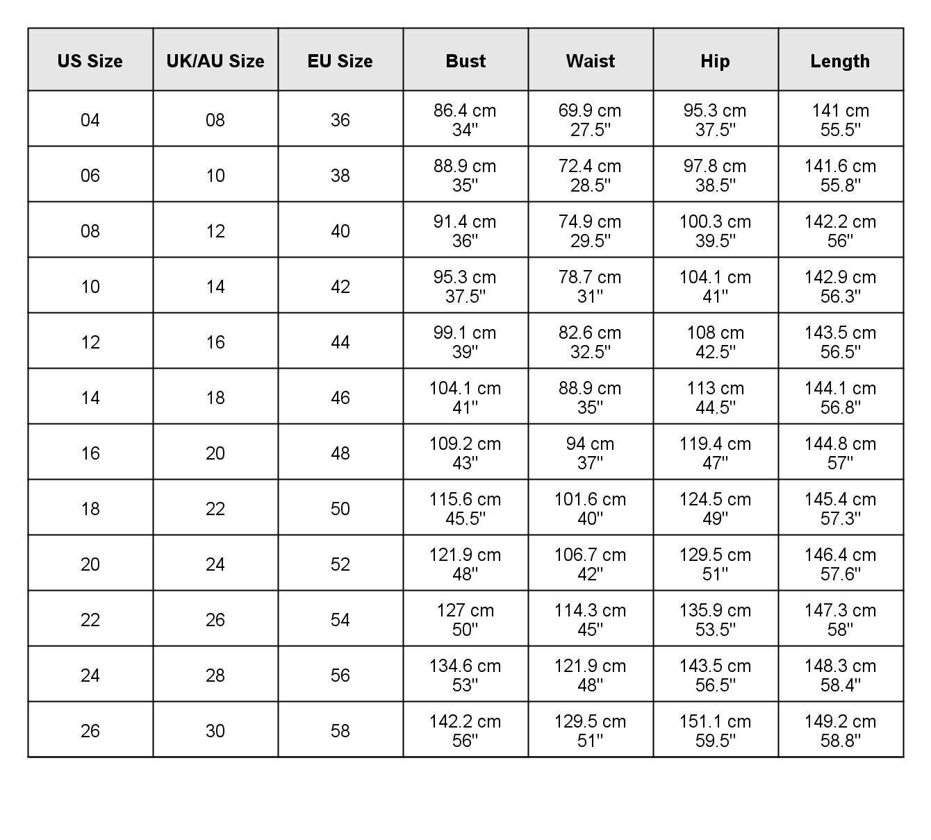 size chart