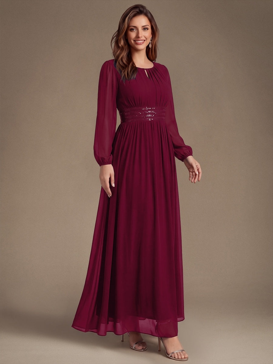 ES02863BD | Sequin Chiffon Puff Sleeve Bridesmaid Dress