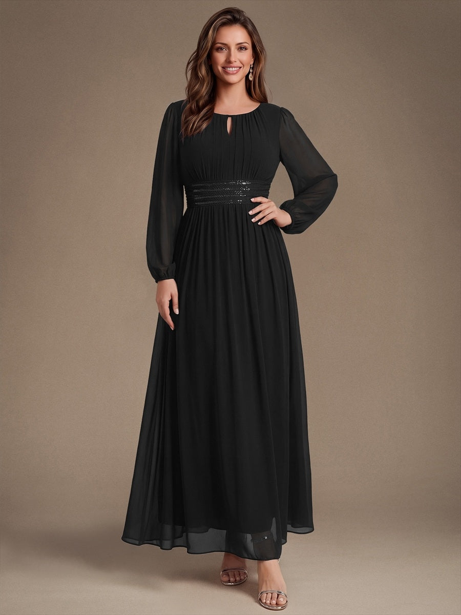 ES02863BK | Sequin Chiffon Puff Sleeve Bridesmaid Dress