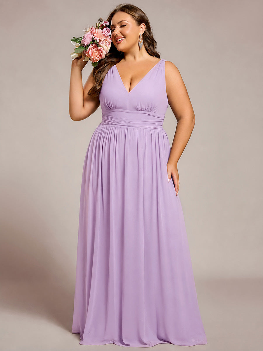 Color=Frosted Lilac | Wholesale Pricing Sleeveless Deep V-Neck Non-Stretch A-Line Floor Length Bridesmaid Dresses-Frosted Lilac 13