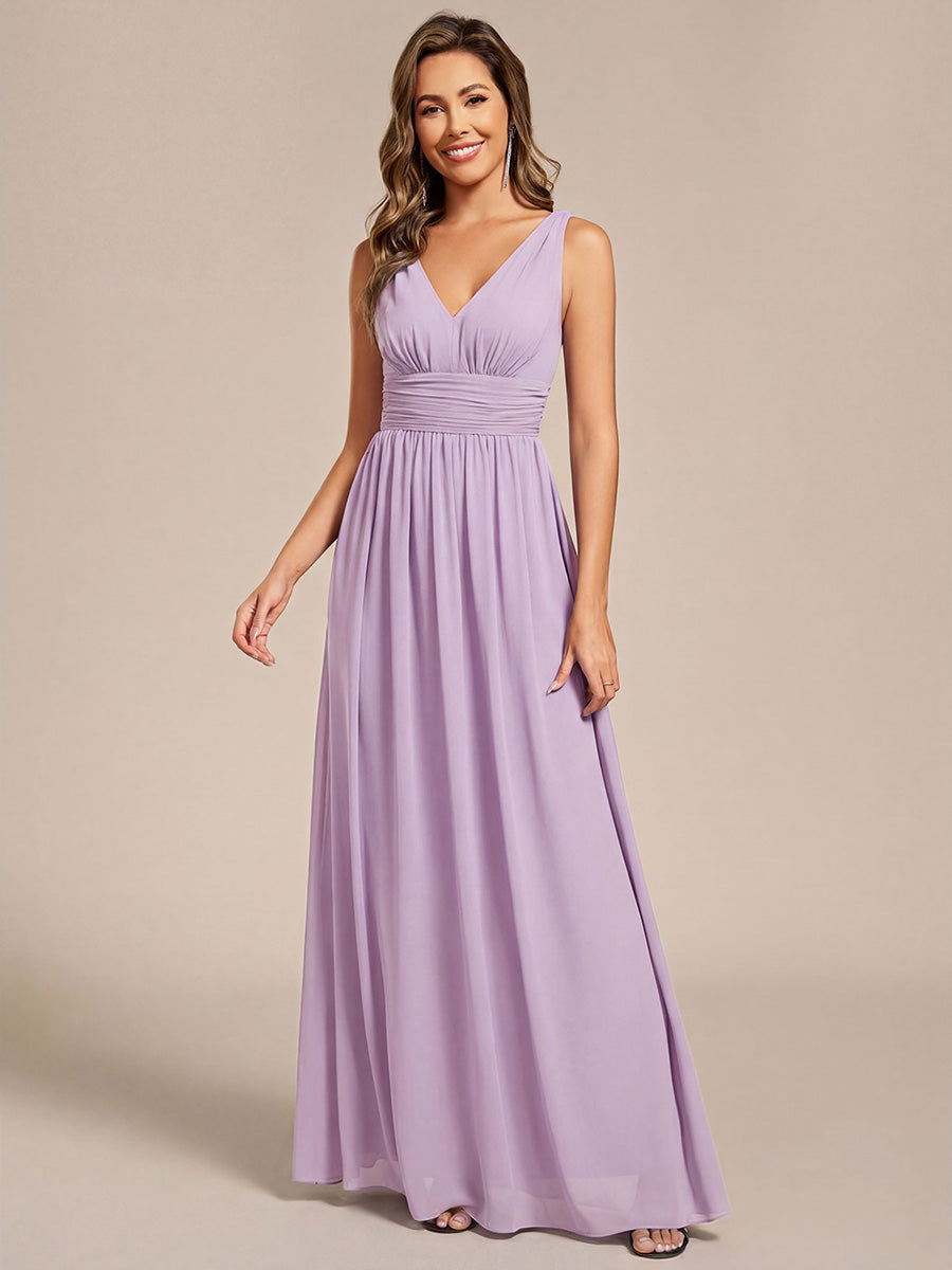 Color=Frosted Lilac | Wholesale Pricing Sleeveless Deep V-Neck Non-Stretch A-Line Floor Length Bridesmaid Dresses-Frosted Lilac 4