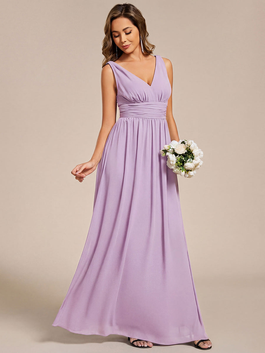 Color=Frosted Lilac | Wholesale Pricing Sleeveless Deep V-Neck Non-Stretch A-Line Floor Length Bridesmaid Dresses-Frosted Lilac 8