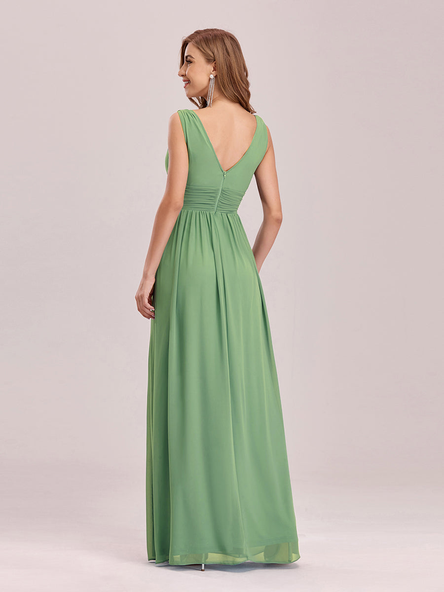 Color=Sage Green | Wholesale Pricing Sleeveless Deep V-Neck Non-Stretch A-Line Floor Length Bridesmaid Dresses-Sage Green 15
