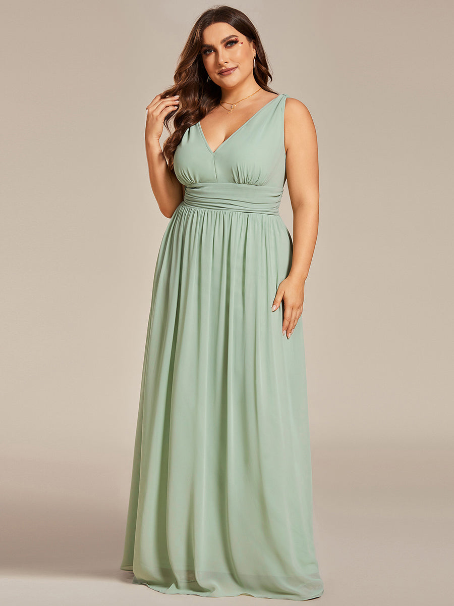 Color=Mint Green | Industrial Use Sleeveless V-Neck Pleated A-Line Floor Length Non-Stretch Bridesmaid Dresses-Mint Green 10