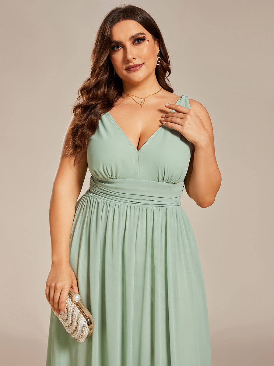 Color=Mint Green | Industrial Use Sleeveless V-Neck Pleated A-Line Floor Length Non-Stretch Bridesmaid Dresses-Mint Green 8