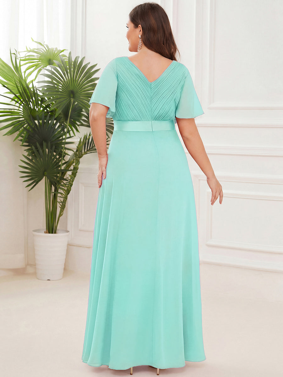 Color=Pastel blue | B2B-Exclusive Short Sleeve Ruffle V-Neck Pleated A-Line Floor Length Bridesmaid Dresses-Pastel blue 7