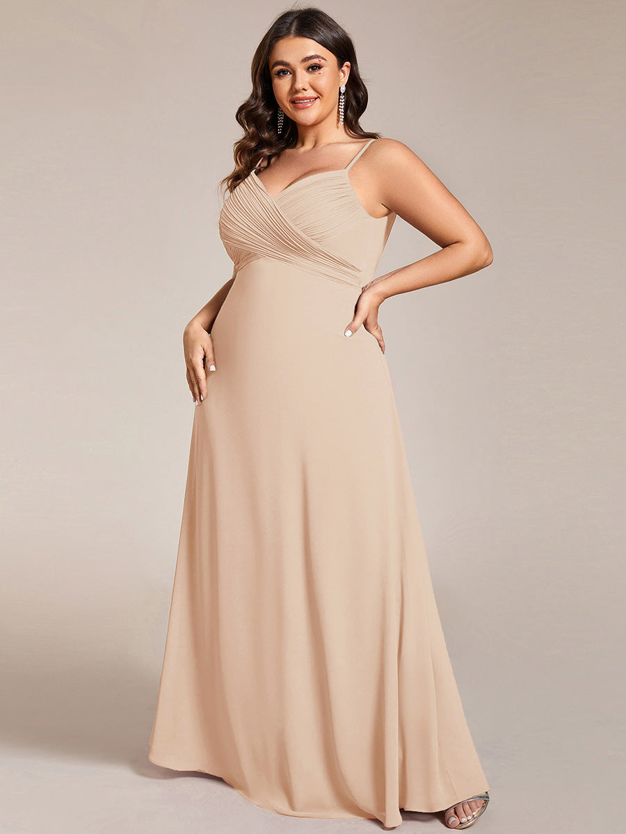 Color=Blush | Bulk Order Sleeveless V-Neck Pleated Backless A-Line Floor Length Bridesmaid Dresses-Blush 9