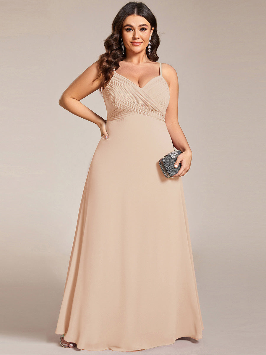 Color=Blush | Bulk Order Sleeveless V-Neck Pleated Backless A-Line Floor Length Bridesmaid Dresses-Blush 10