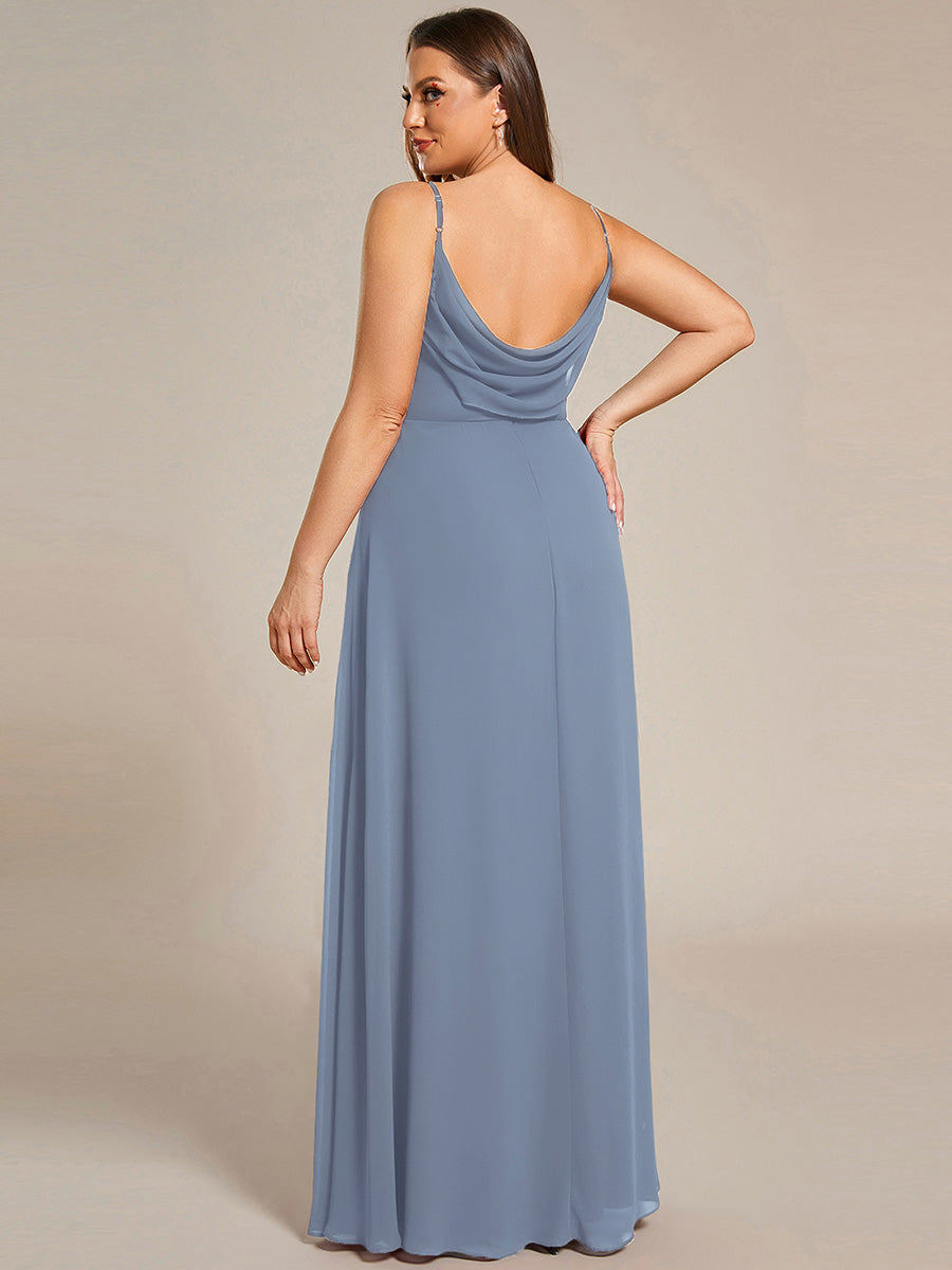 Color=Slate Blue | B2B-Exclusive Sleeveless V-Neck Pleated Backless A-Line Floor Length Bridesmaid Dresses-Slate Blue 12