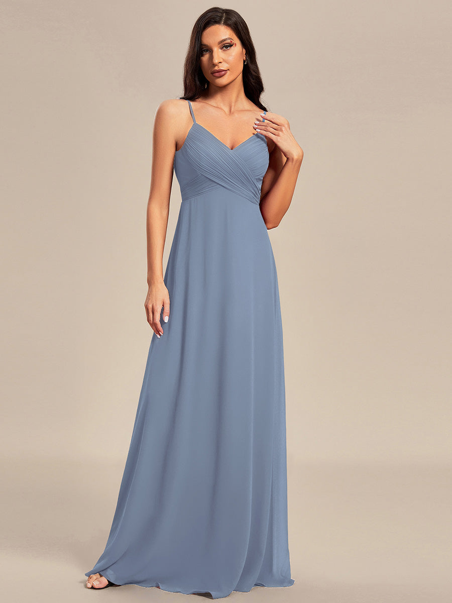 Color=Slate Blue | B2B-Exclusive Sleeveless V-Neck Pleated Backless A-Line Floor Length Bridesmaid Dresses-Slate Blue 11