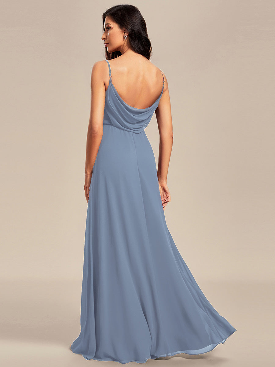 Color=Slate Blue | B2B-Exclusive Sleeveless V-Neck Pleated Backless A-Line Floor Length Bridesmaid Dresses-Slate Blue 12