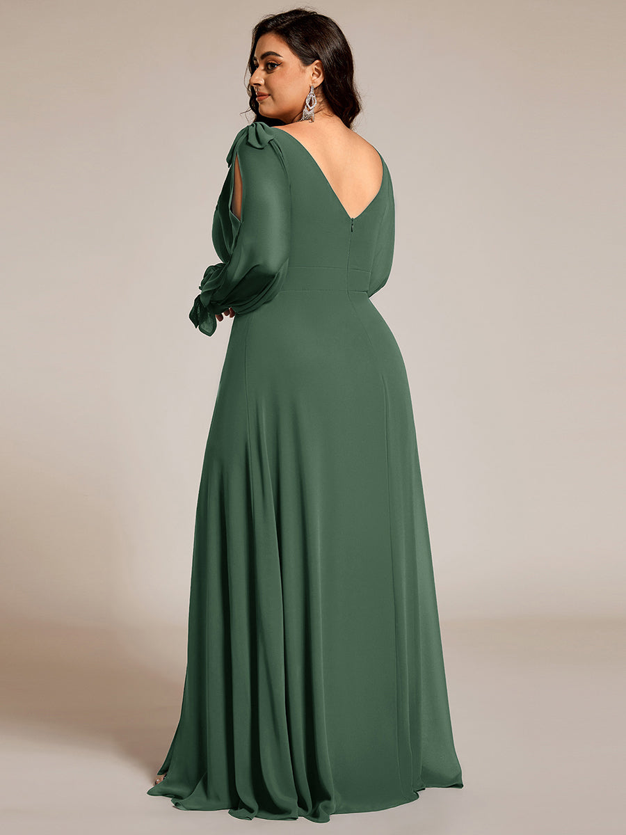 Color=Eucalyptus | Long Lantern Sleeves A Line V Neck Wholesale Bridesmaid Dresses-Eucalyptus 12