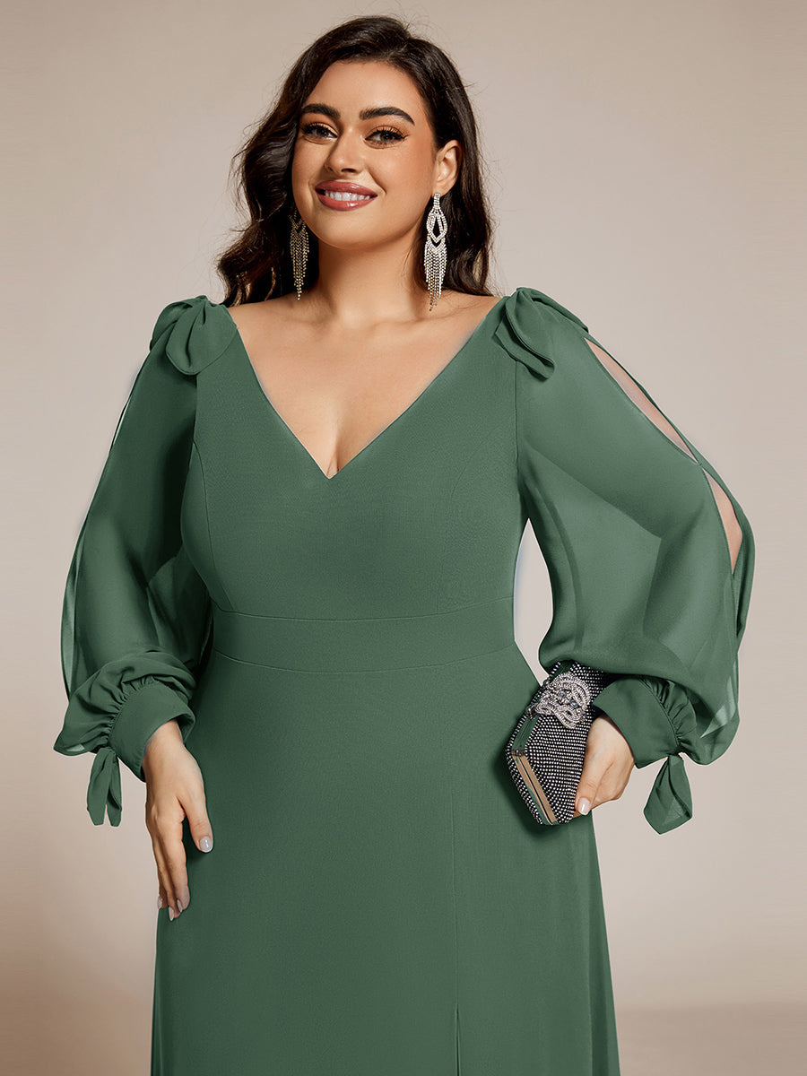 Color=Eucalyptus | Long Lantern Sleeves A Line V Neck Wholesale Bridesmaid Dresses-Eucalyptus 13