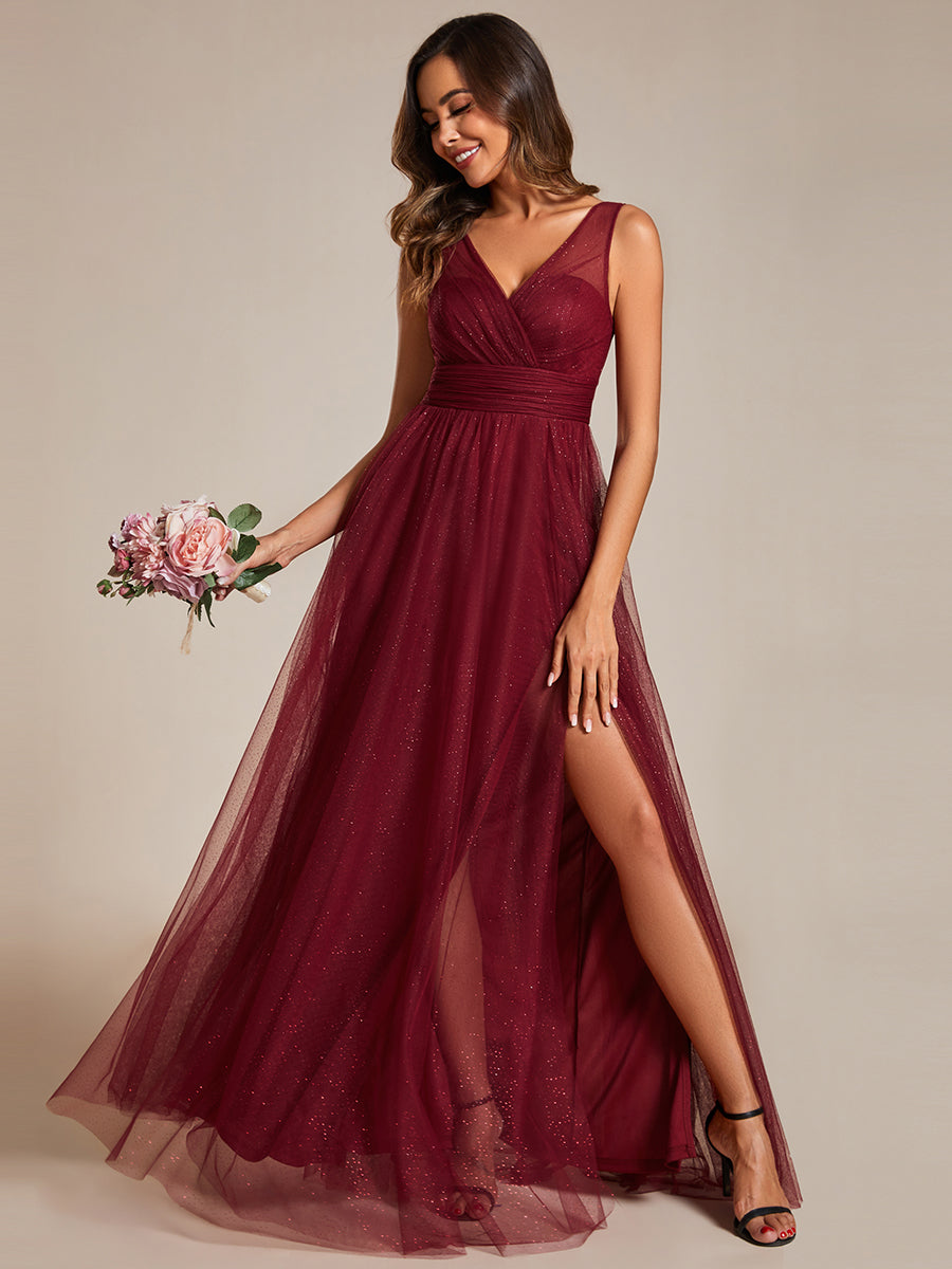 Color=Burgundy | Maxi Spaghetti Strap Sequin Hollow Wholesale Bridesmaid Dress-Burgundy 5