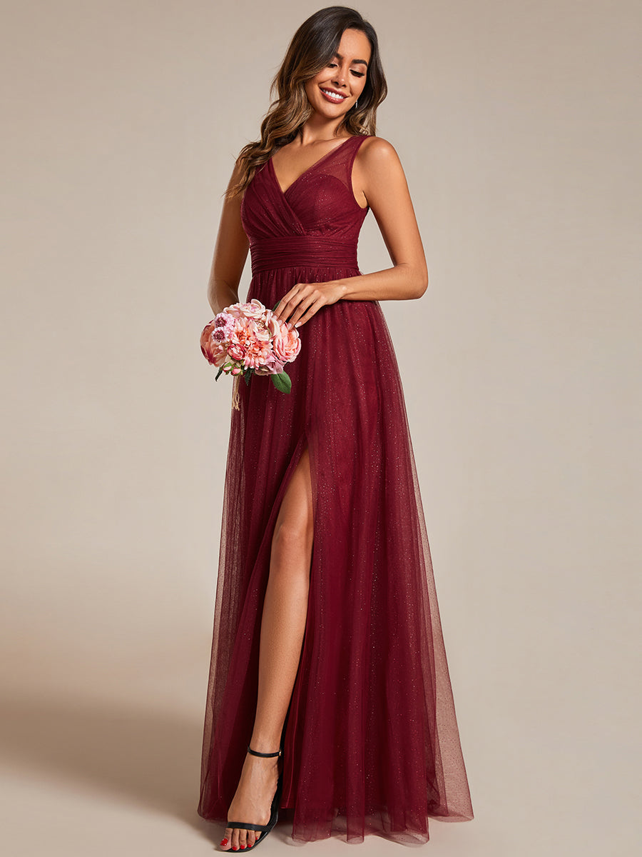 Color=Burgundy | Maxi Spaghetti Strap Sequin Hollow Wholesale Bridesmaid Dress-Burgundy 3