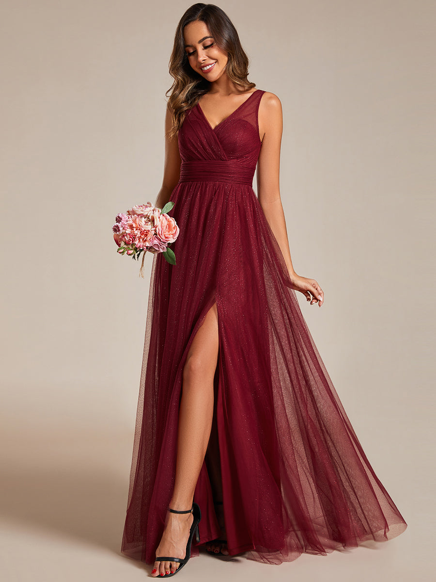 Color=Burgundy | Maxi Spaghetti Strap Sequin Hollow Wholesale Bridesmaid Dress-Burgundy 1
