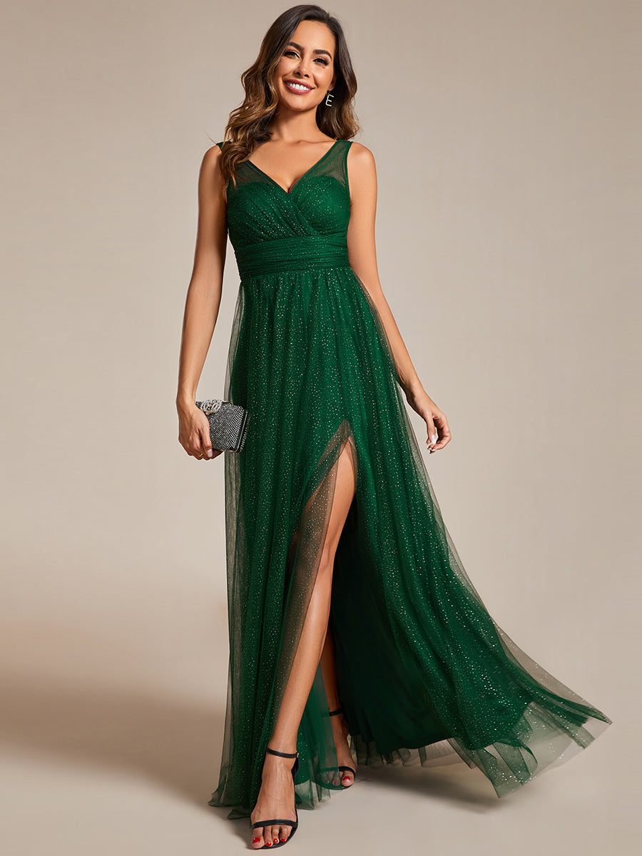 Color=Dark Green | Maxi Spaghetti Strap Sequin Hollow Wholesale Bridesmaid Dress-Dark Green 12