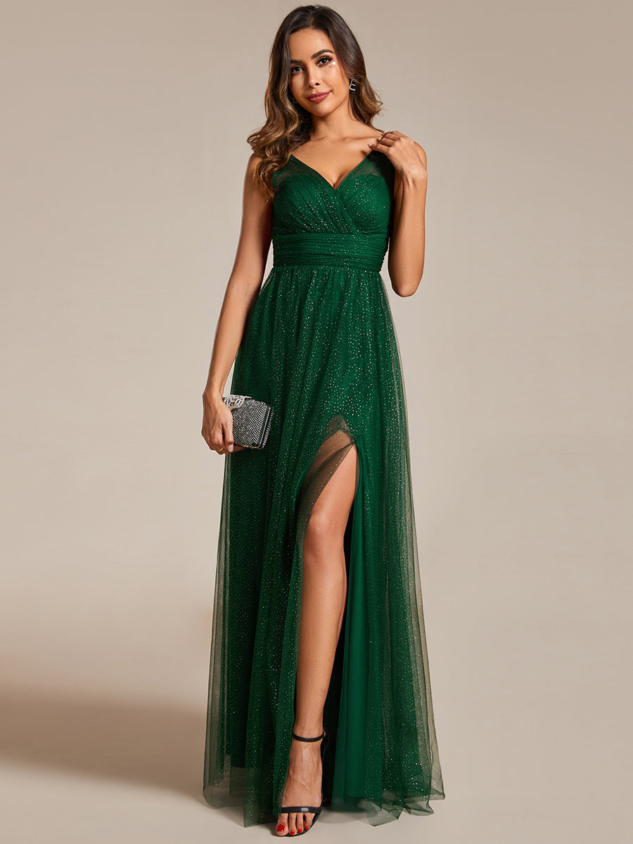 Color=Dark Green | Maxi Spaghetti Strap Sequin Hollow Wholesale Bridesmaid Dress-Dark Green 8