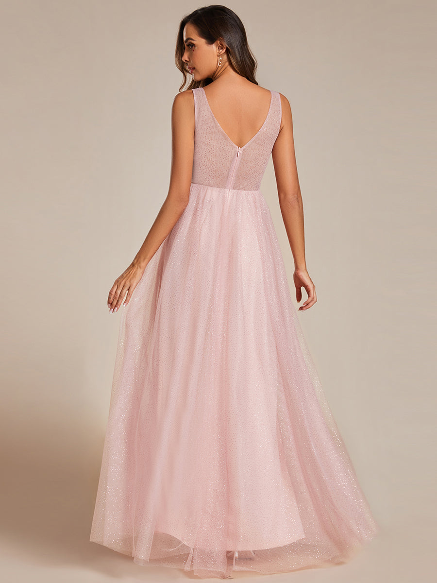 Color=Pink | Maxi Spaghetti Strap Sequin Hollow Wholesale Bridesmaid Dress-Pink