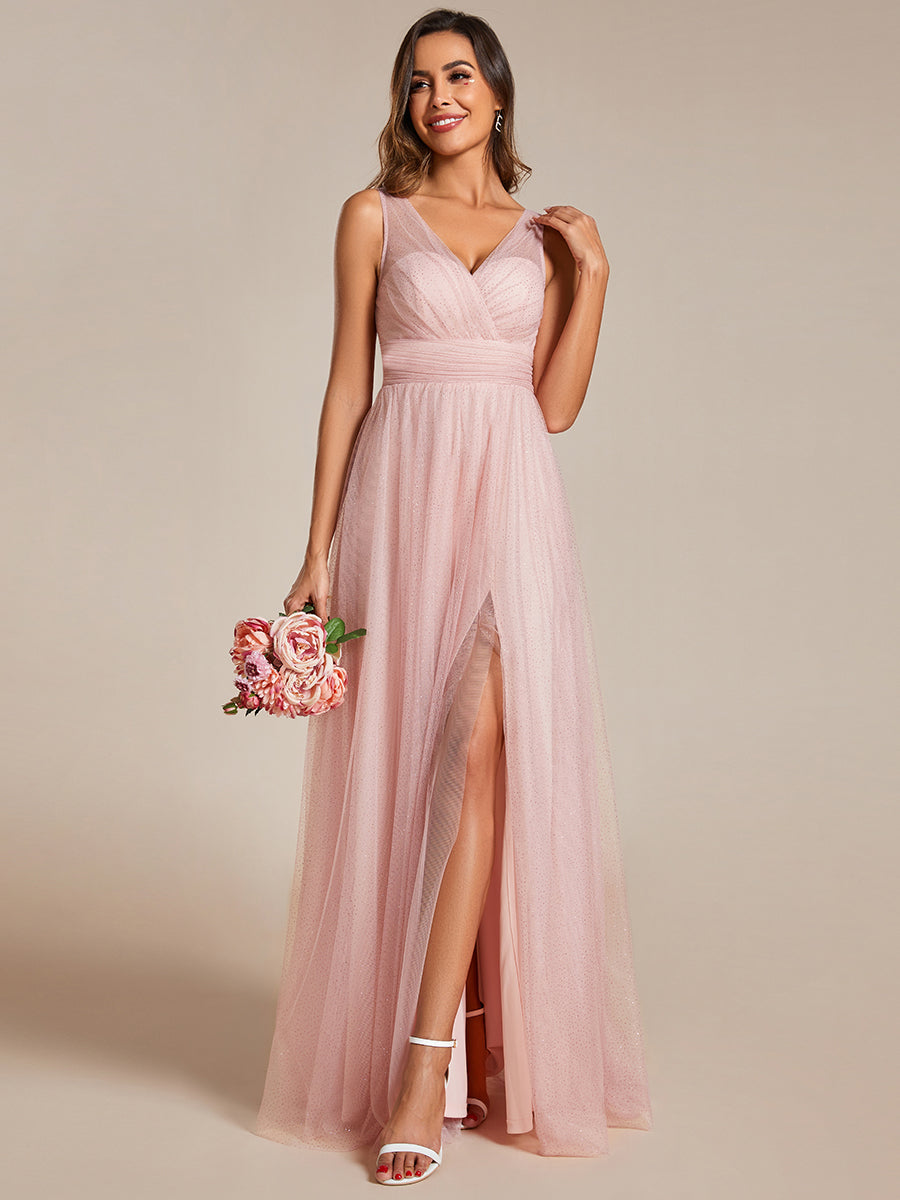 Color=Pink | Maxi Spaghetti Strap Sequin Hollow Wholesale Bridesmaid Dress-Pink 