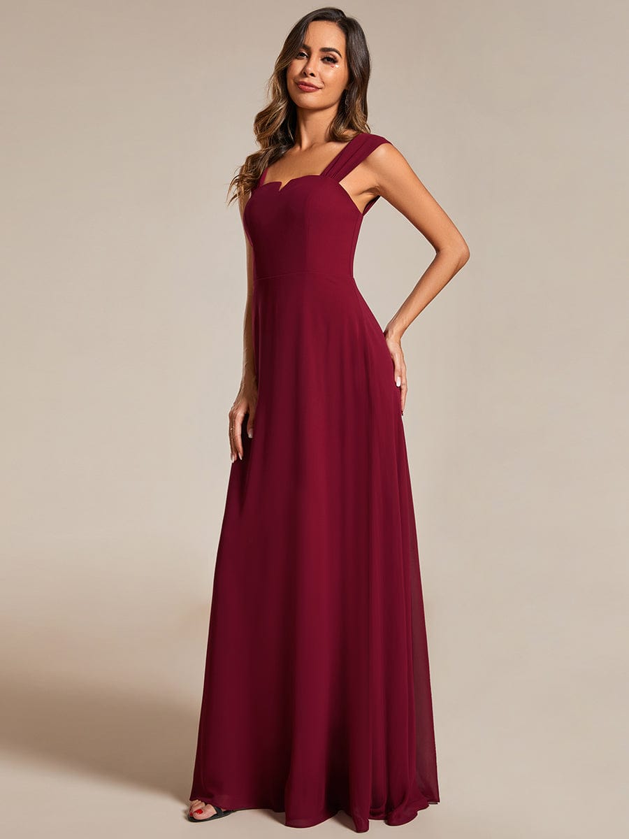 Chiffon Square Neck Wholesale Bridesmaid Dress With Sleeveless_Burgundy