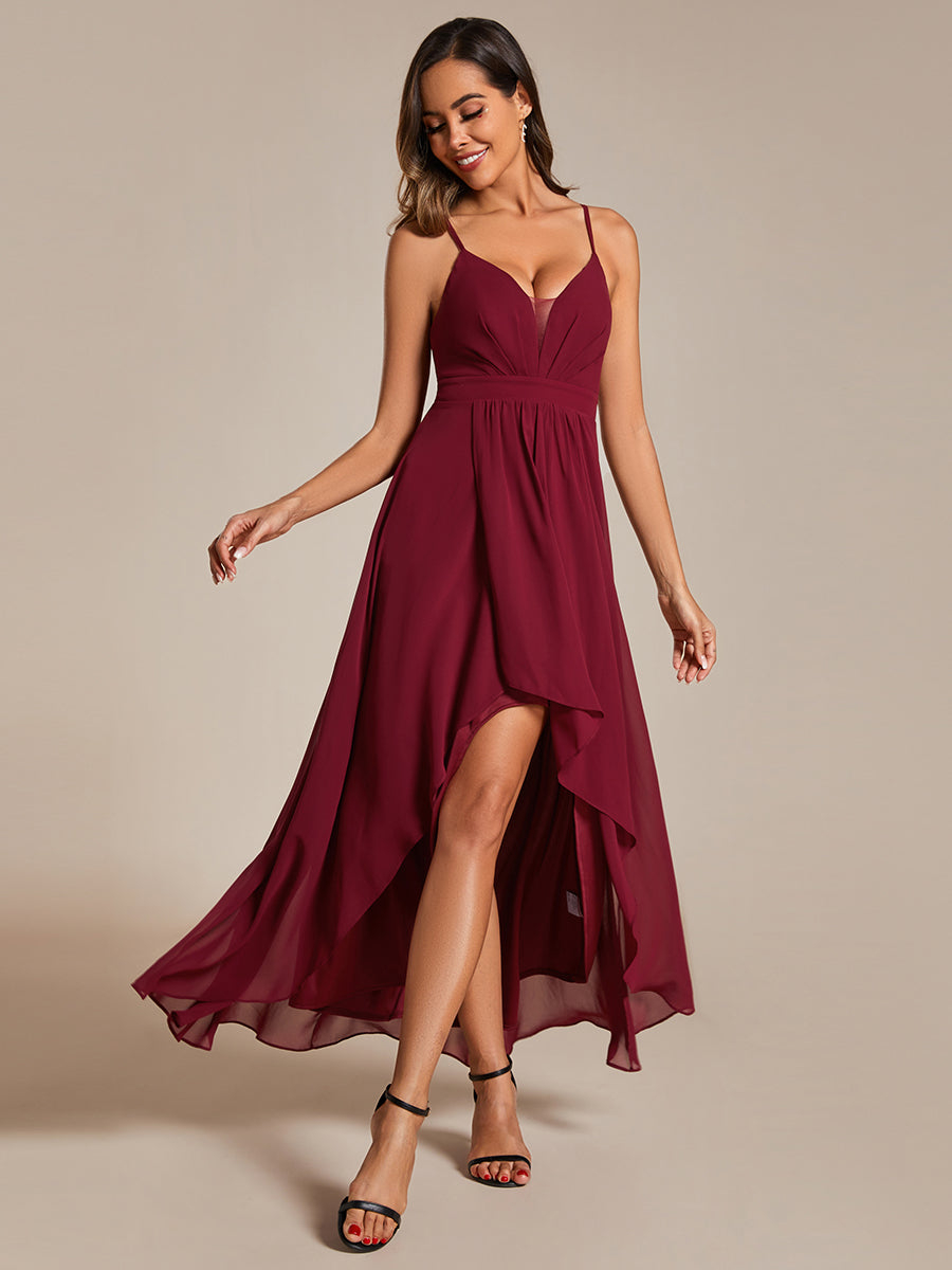 Elegant Spaghetti Straps Bandage Backless Asymmetrical Hem Chiffon Bri Elegant Spaghetti Straps Bandage Backless Asymmetrical Hem Chiffon Bri