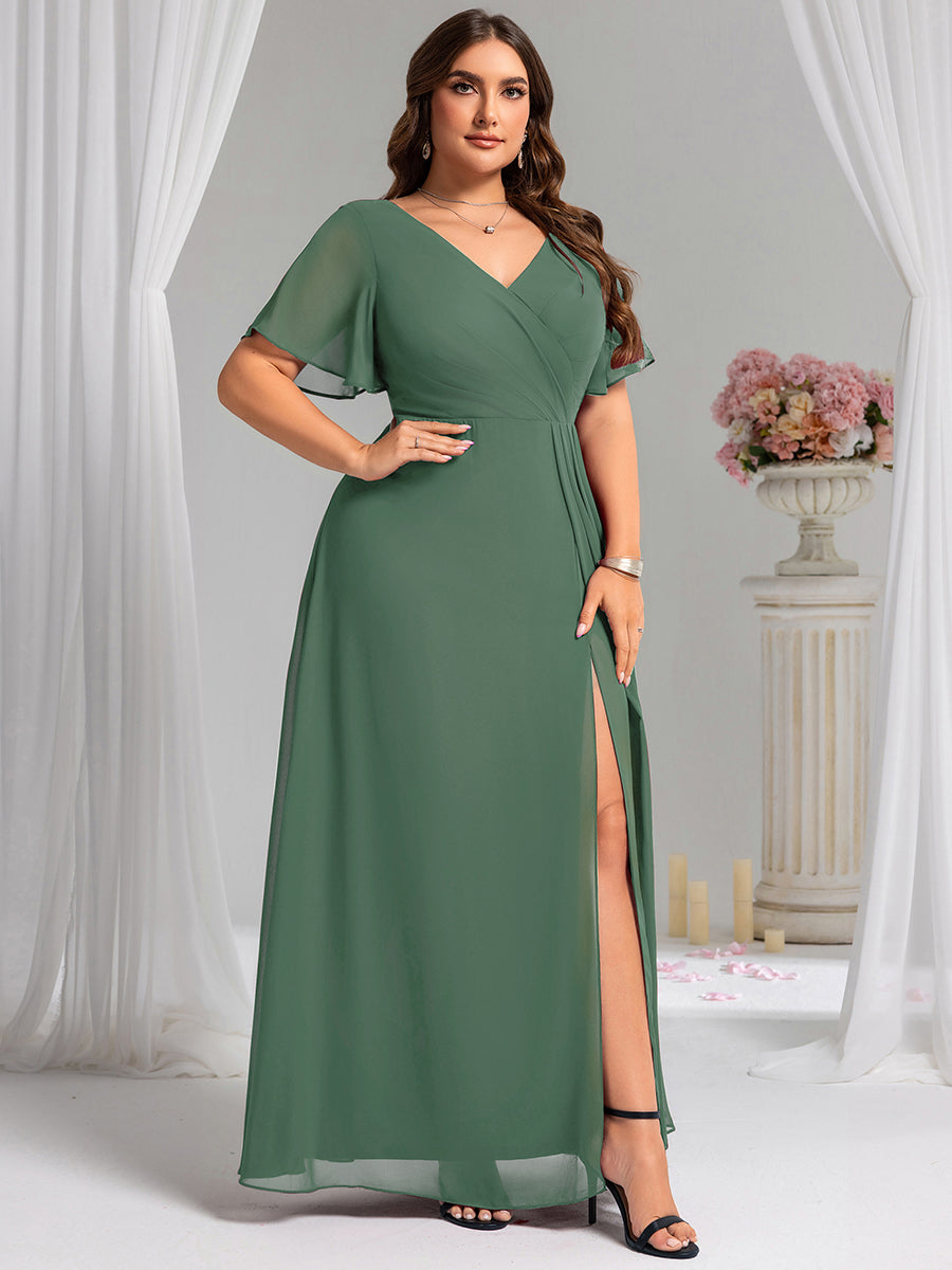Color=Eucalyptus | Plus Size Lotus Leaf Ruffles Sleeve asymmetrical Ruched Empire Waist Chiffon Evening Dresses-Eucalyptus 33