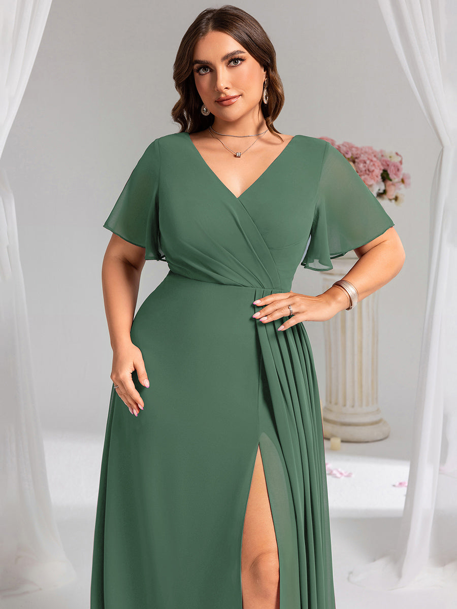 Color=Eucalyptus | Plus Size Lotus Leaf Ruffles Sleeve asymmetrical Ruched Empire Waist Chiffon Evening Dresses-Eucalyptus 35