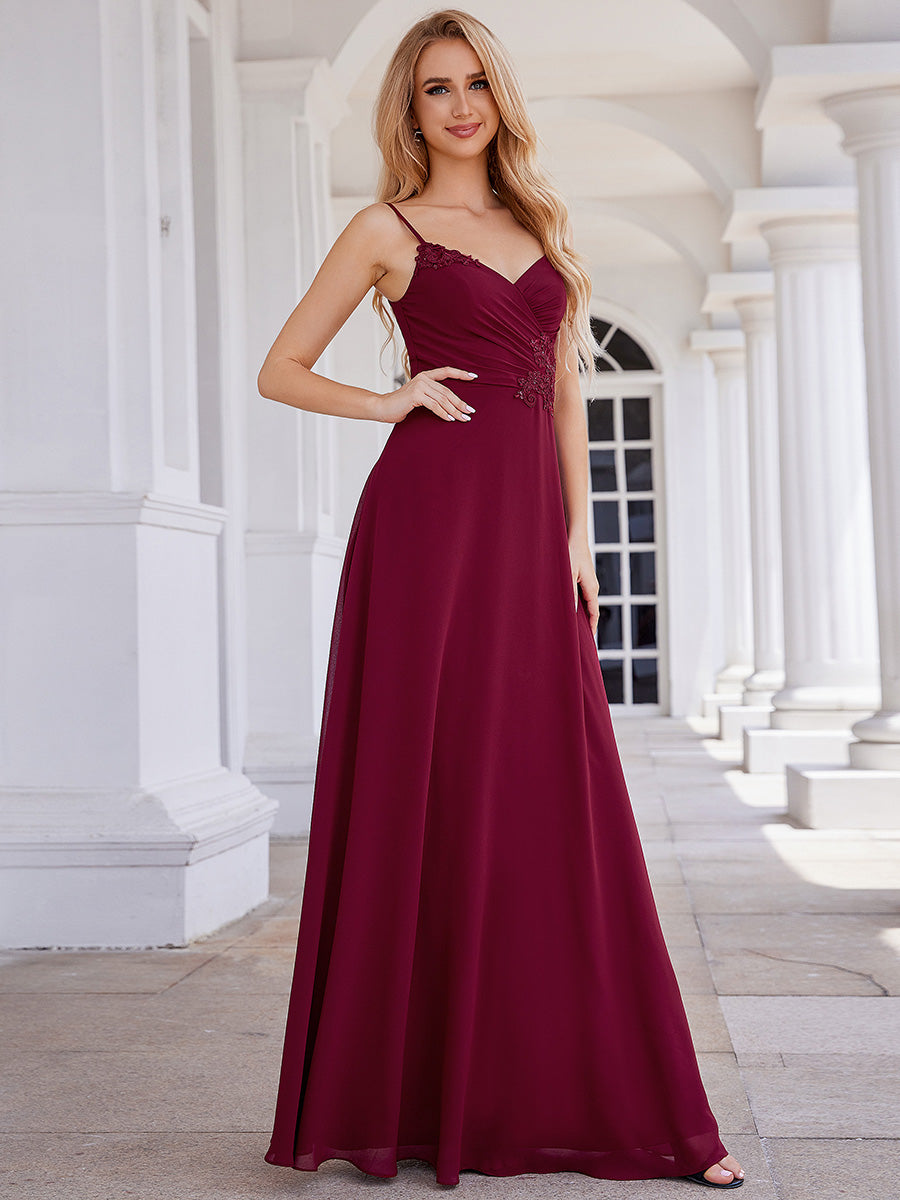 Color=Burgundy | Elegant Bridesmaid Dresses Sleeveless A-Line Cross Back Chiffon Dresses with Embroidery Decoration-Burgundy 8