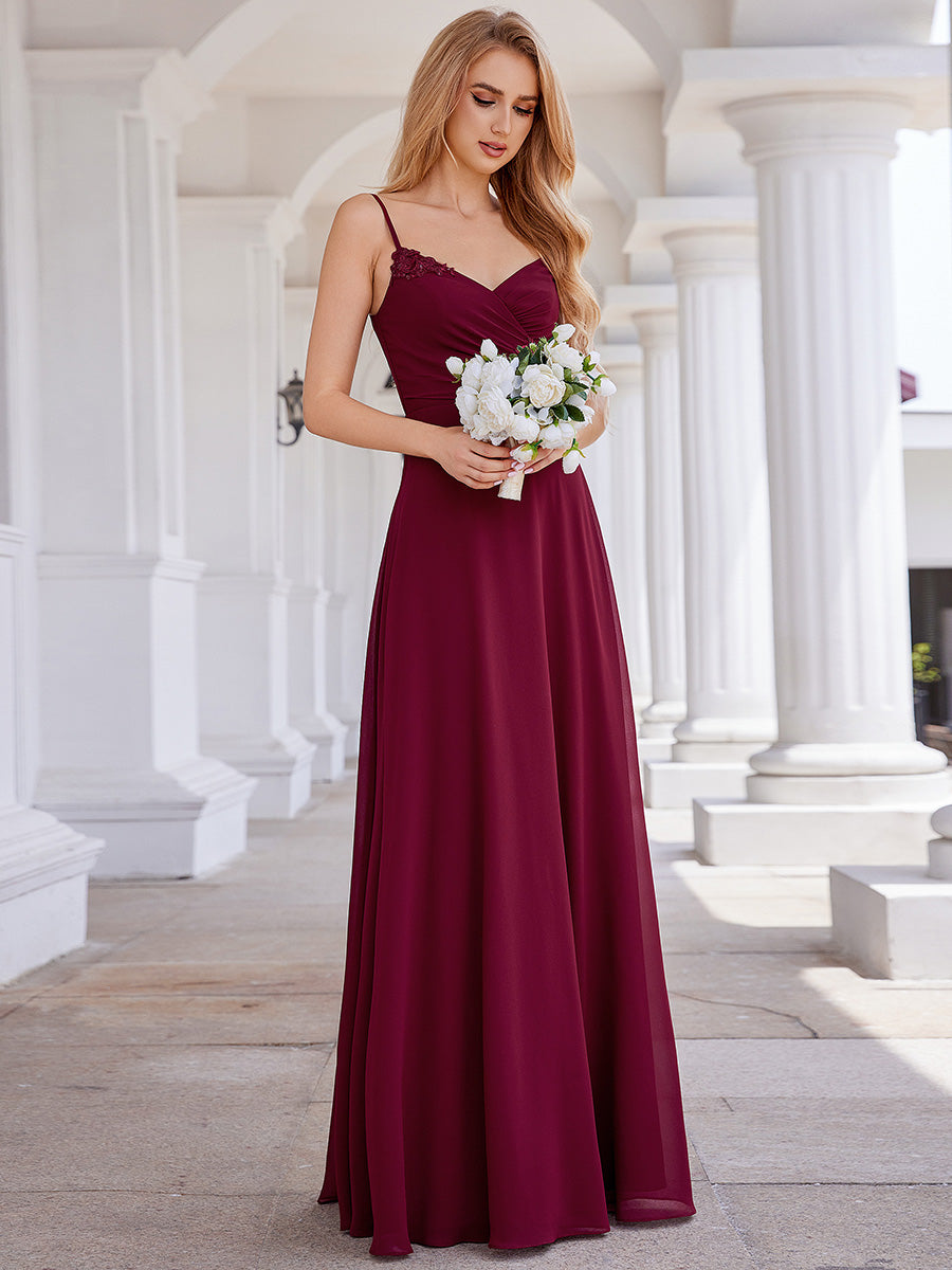Color=Burgundy | Elegant Bridesmaid Dresses Sleeveless A-Line Cross Back Chiffon Dresses with Embroidery Decoration-Burgundy 9