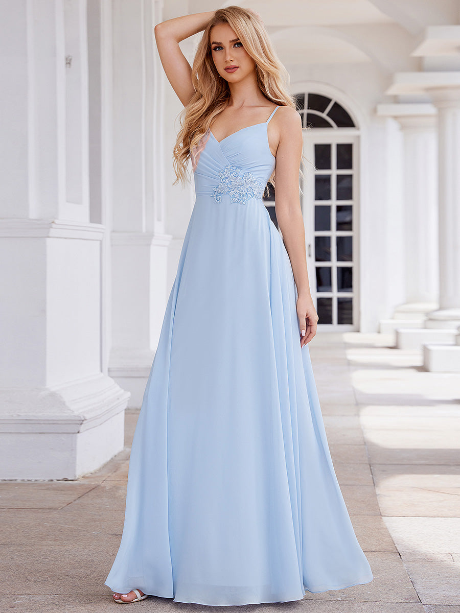 Color=Ice blue | Elegant Bridesmaid Dresses Sleeveless A-Line Cross Back Chiffon Dresses with Embroidery Decoration-Ice blue 13