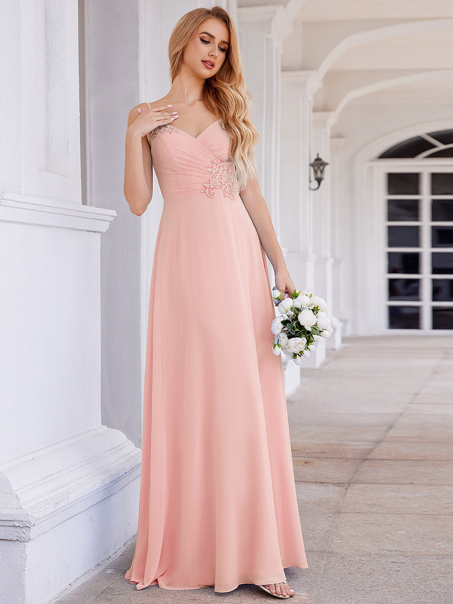 Color=Pink | Elegant Bridesmaid Dresses Sleeveless A-Line Cross Back Chiffon Dresses with Embroidery Decoration-Pink 23