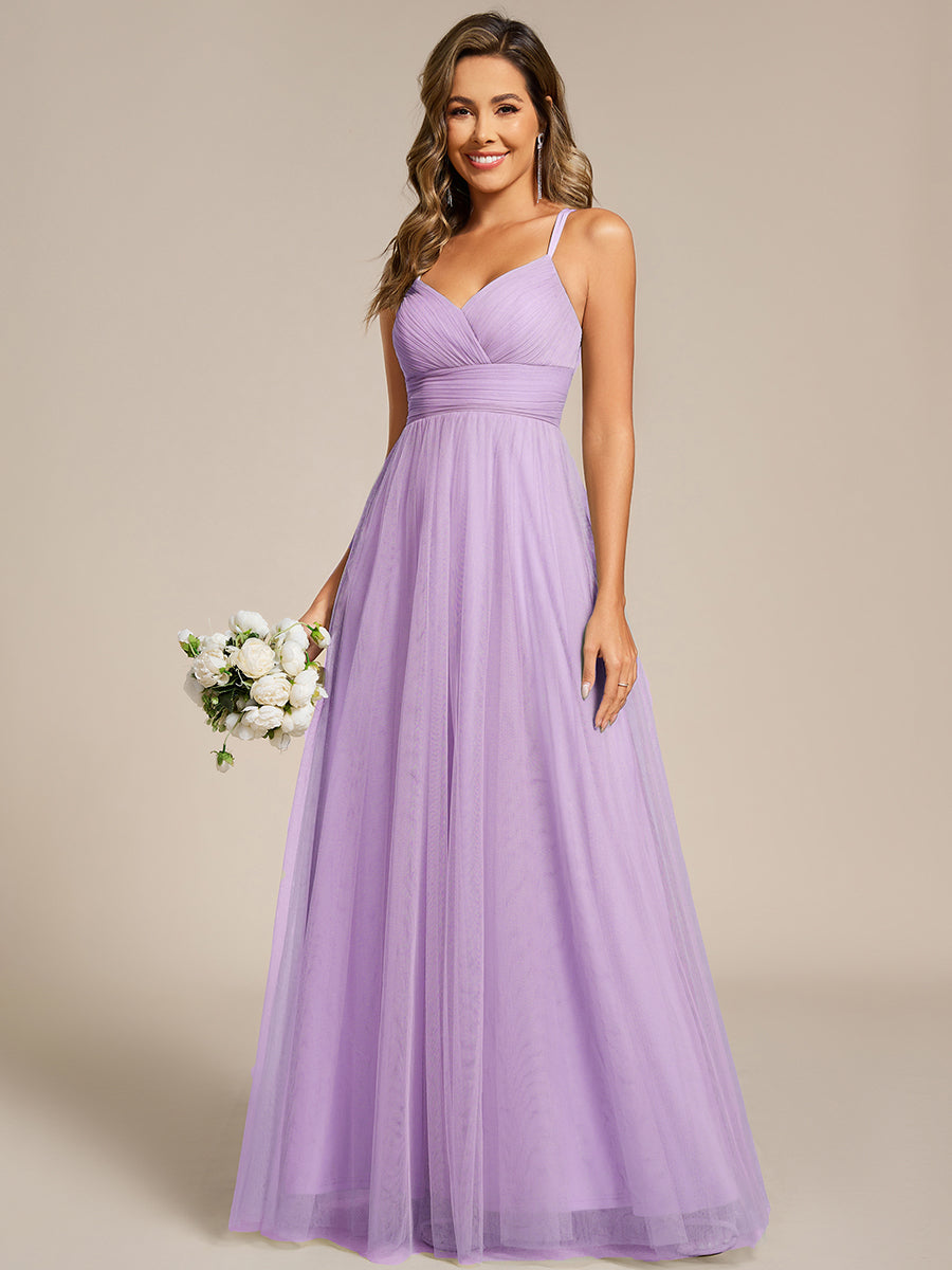 Color=Lavender | Wholesale Sleeveless Deep V-Neck Pleated A-Line Floor Length Dress; Bridesmaid Dresses-Lavender 10