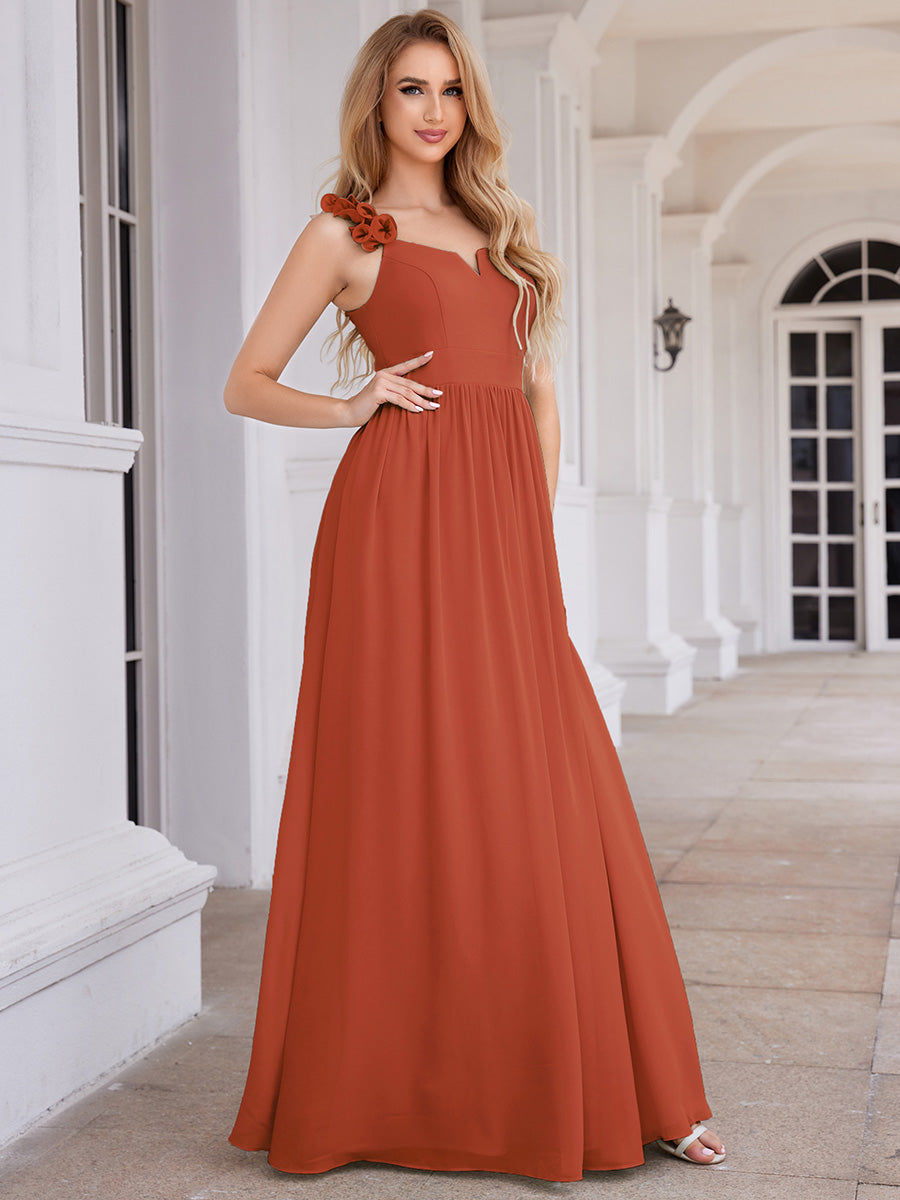 Color=Burnt Orange | Elegant Flower Decoration Spaghetti Straps Chiffon Dresses A-Line Not-padded Brides Backless maids Dress-Burnt Orange 3