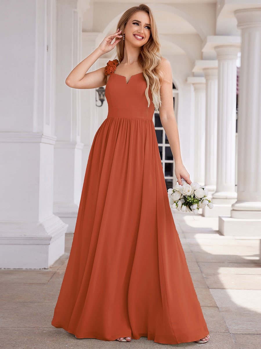 Elegant V-Neck Floral Strap Bodycon Chiffon Wholesale Bridesmaid Dress Elegant V-Neck Floral Strap Bodycon Chiffon Wholesale Bridesmaid Dress