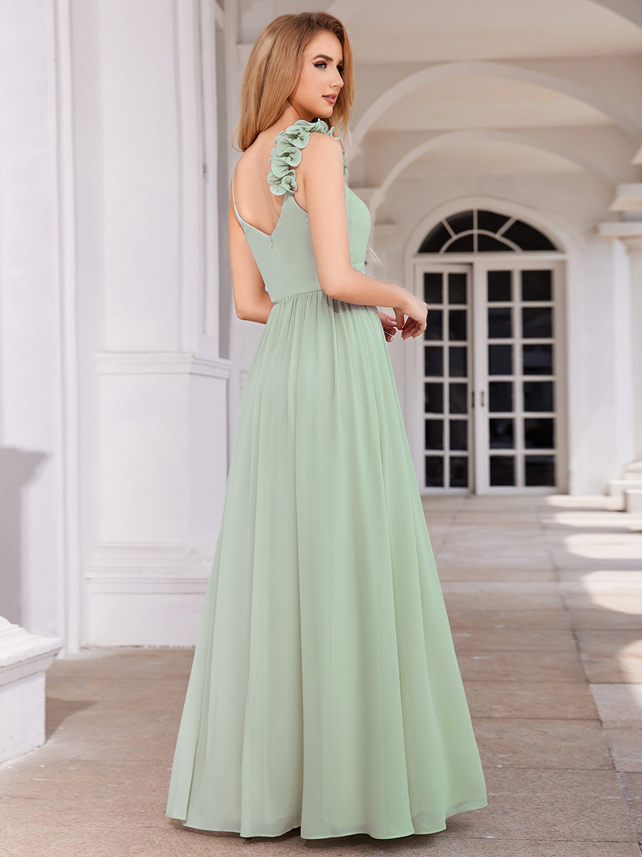 Color=Mint Green | Elegant Flower Decoration Spaghetti Straps Chiffon Dresses A-Line Not-padded Brides Backless maids Dress-Mint Green 7
