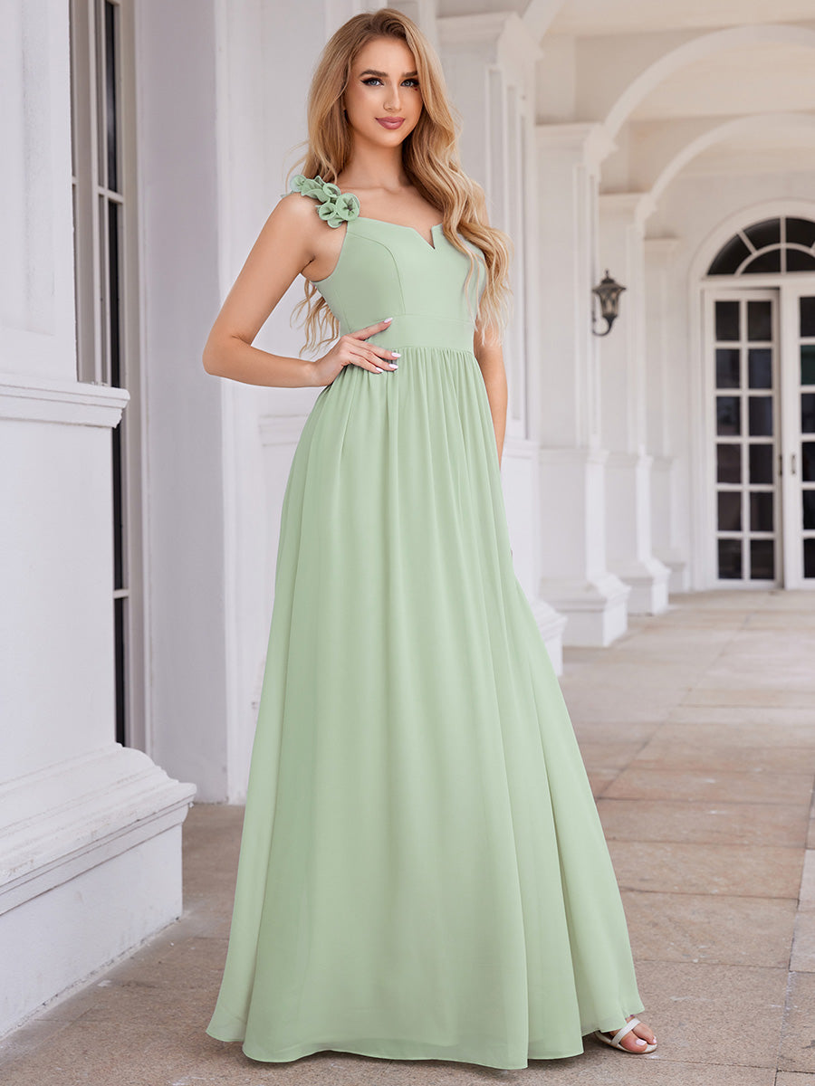 Color=Mint Green | Elegant Flower Decoration Spaghetti Straps Chiffon Dresses A-Line Not-padded Brides Backless maids Dress-Mint Green 8