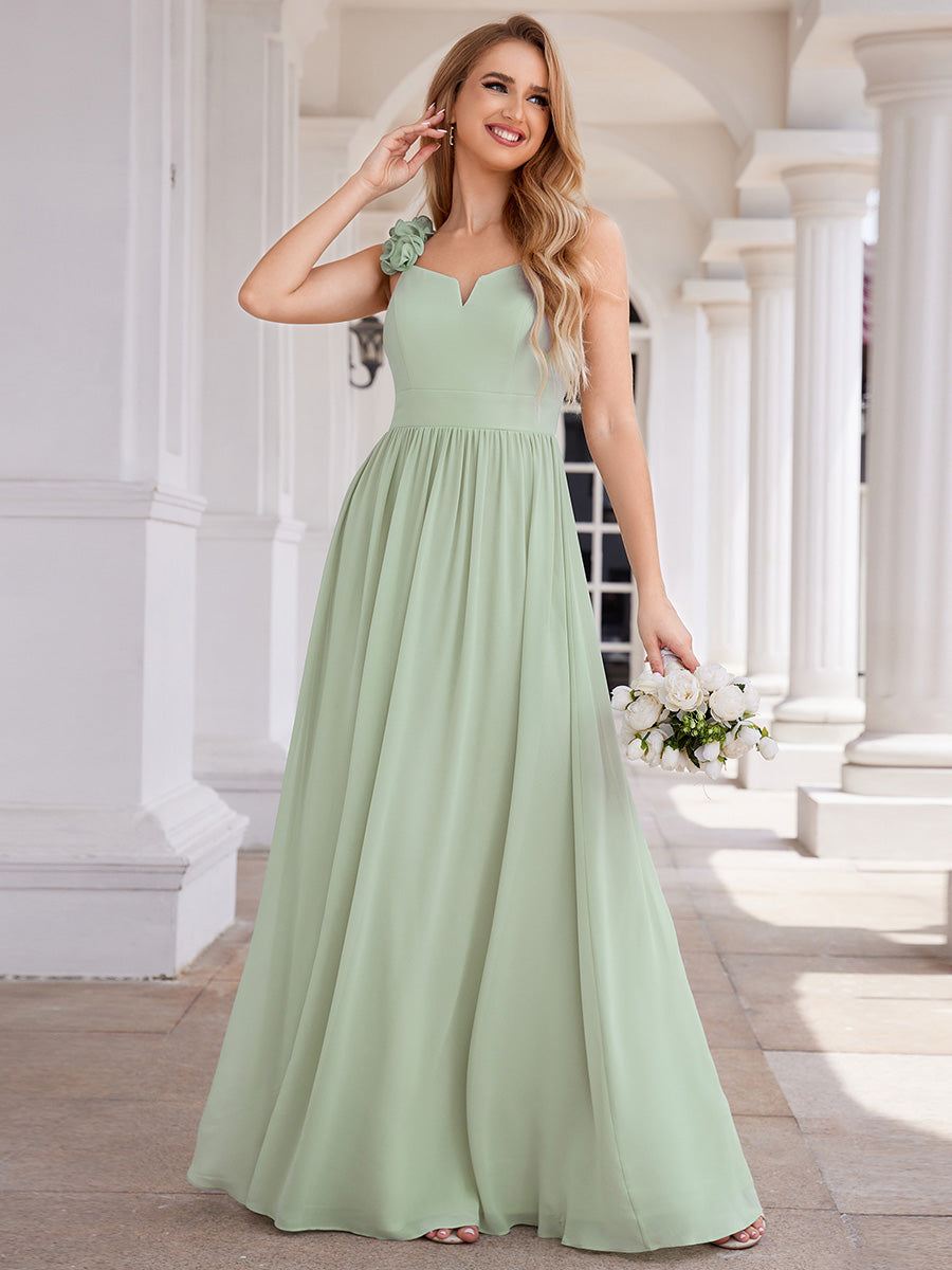 Color=Mint Green | Elegant Flower Decoration Spaghetti Straps Chiffon Dresses A-Line Not-padded Brides Backless maids Dress-Mint Green 9