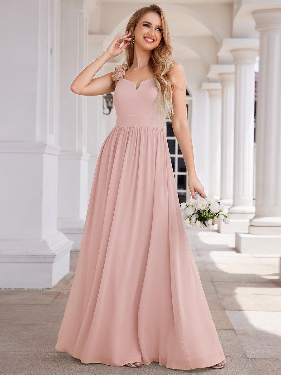 Color=Pink | Elegant Flower Decoration Spaghetti Straps Chiffon Dresses A-Line Not-padded Brides Backless maids Dress-Pink 14