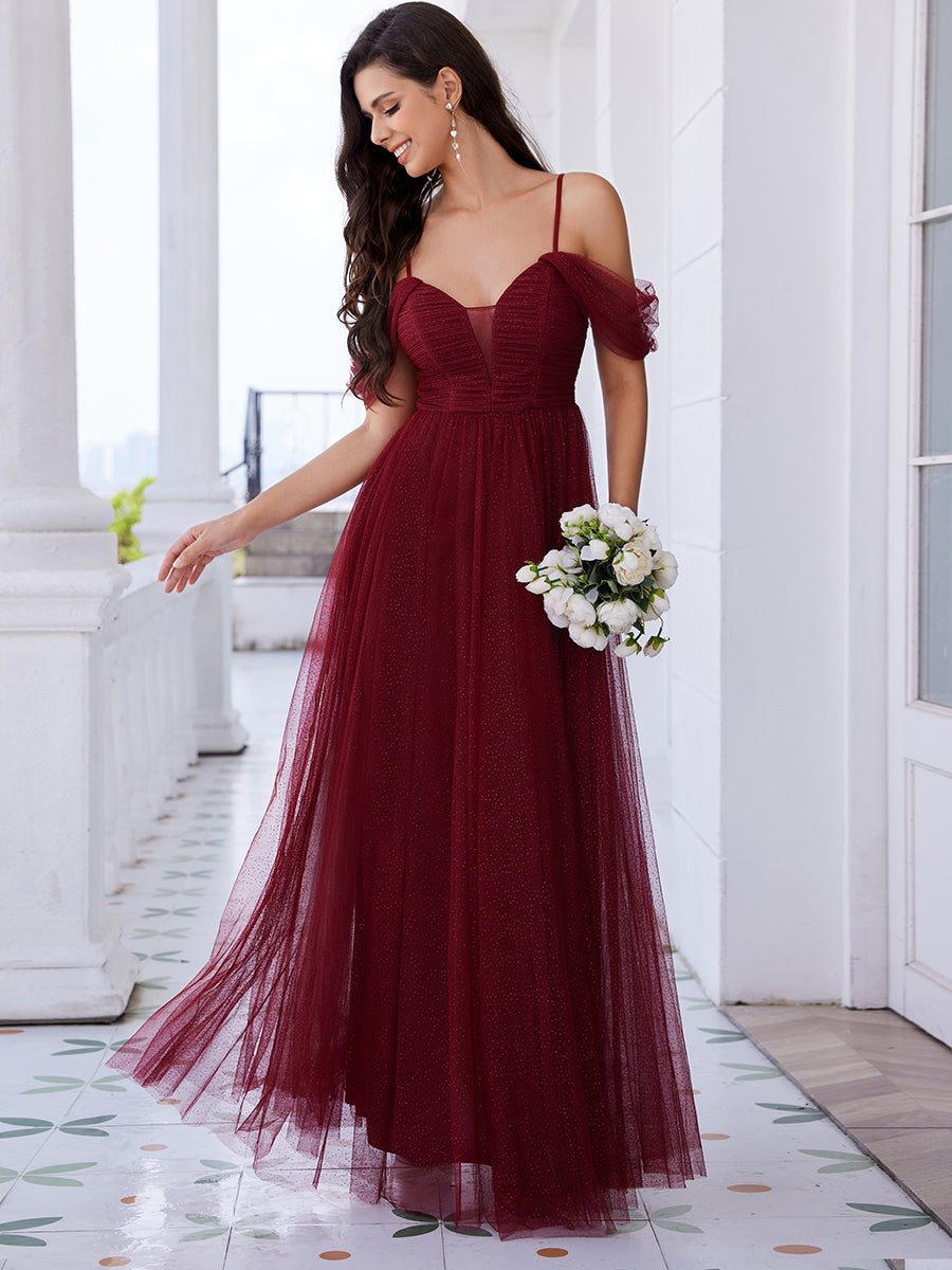 Elegant Spaghetti Straps Sweetheart Neckline Pleated Tulle Bridesmaid Elegant Spaghetti Straps Sweetheart Neckline Pleated Tulle Bridesmaid