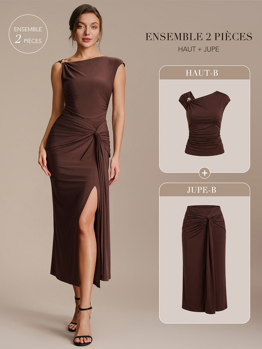 Fast Delivery Short Sleeve High Stretch Asymmetric Neckline A-Line Dress Tops