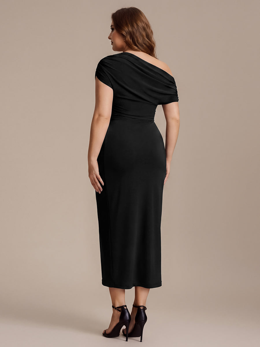 Color=Black | Wholesale Pricing Short Sleeve Off-Shoulder High Stretch A-Line Evening Tops-Black 7